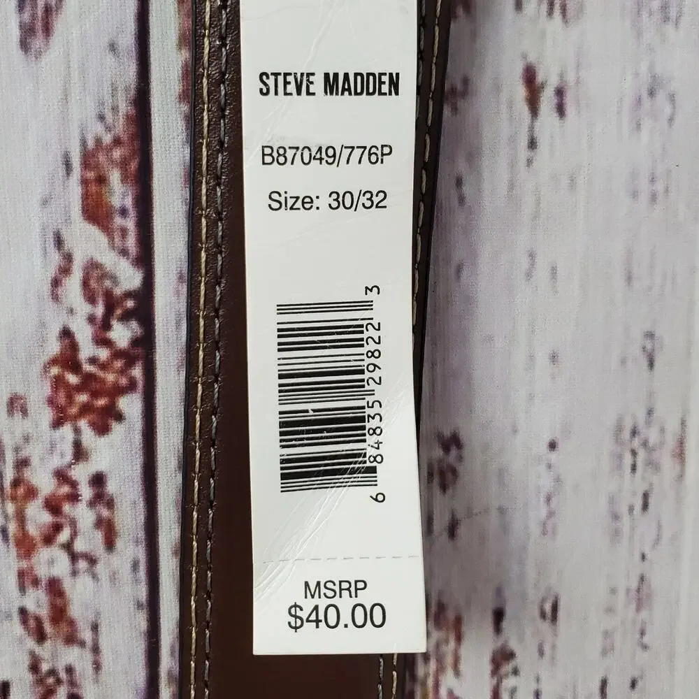 Steve Madden Women's Black Faux Leather Belt White & Blue Stitch Size Small NWT